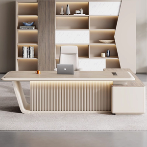 Sang trọng Furniture <span class=keywords><strong>L</strong></span> hình bằng gỗ kết thúc đa chức năng hộp cáp và dải ánh sáng bàn điều hành CEO Ông Chủ bàn văn phòng - Product Image 3