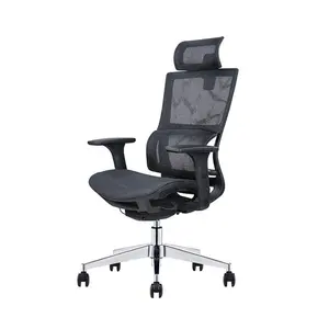 Silla de oficina ergonómica giratoria de lujo para el hogar, sillón ejecutivo de malla negra de altura alta ajustable para oficina