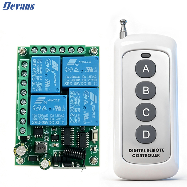 Universal Wireless Remote Control Switch DC 12V 4CH Relay Receiver Module RF Remote 433 Mhz 4 Button Transmitter Automatic Home