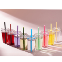 Gobelet à paille en Tritan monocouche de 450 ml |   Mug à café Boba |   Design de bonbons multicolores |   Vaisselle réutilisable |   Adultes |   Thermique