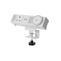Hub de charge de bureau industriel OMNI avec chargeur sans fil certifié Qi2, gestion des câbles écologique et étanche, multiprise