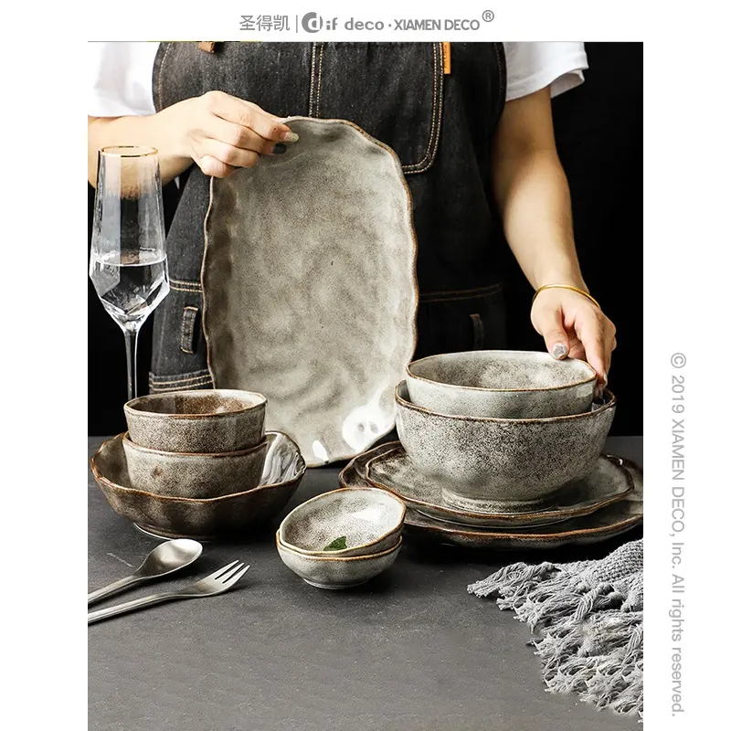 2022 rustic ceramic dinnerware set ceramics round square dinner plates set stoneware mug custom ceramic dinnerware