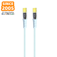 Câble USB-C 66W 6A à charge rapide, tressé en tissu transparent avec LED, PD, pour téléphone portable, 1m, synchronisation de données, charge rapide, fourni par l'usine chinoise