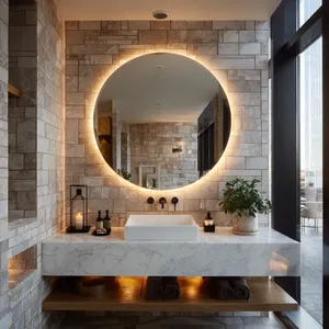 Hiện đại LED Tường gương màn hình cảm ứng chống sương mù tính năng chiếu sáng vòng gương phòng ngủ Beauty Salon gương cho khách sạn - Product Image 5