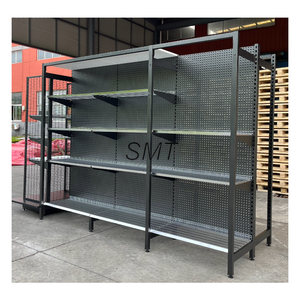 Présentoir de vente au détail métallique double face avec grille métallique de 50 mm, gris, pour supermarché - Product Image 5
