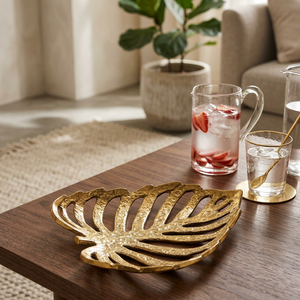 Assiette décorative en forme de feuille dorée, en métal, faite à la main, style glamour, vaisselle de fête - Product Image 4
