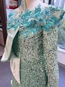 Zarif abiye uzun kollu payetli resmi elbise altın boncuklu dantel aplikler balo - Product Image 5