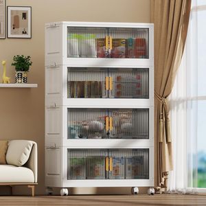 Easy Install PP Folding Clothes <b>Storage</b> Box Office Bedroom Transparent Foldable Double Door 5 Shelf <b>Drawers</b> <b>Storage</b> Cabinet - Product Image 1