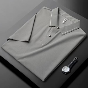 Polo Blu Estiva Leggera in Seta Ghiaccio Senza Cuciture, T-shirt <span class=keywords><strong>Slim</strong></span> <span class=keywords><strong>Fit</strong></span> a Maniche Corte per <span class=keywords><strong>Uomo</strong></span> - Product Image 3