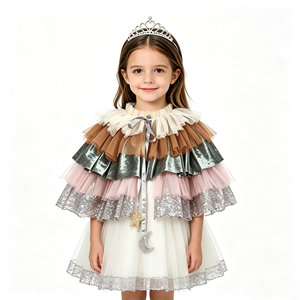 Capa de Princesa para Niñas con Adorno de Luna y Estrella, Diseño de Tul en Capas con Volantes, para Fiestas de Cumpleaños, Ropa Infantil - Product Image 2