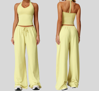 Costume de yoga de type T brossé licou à séchage rapide beauté dos fronde sport pantalon à fond cloche costume décontracté Fitness vêtements femmes
