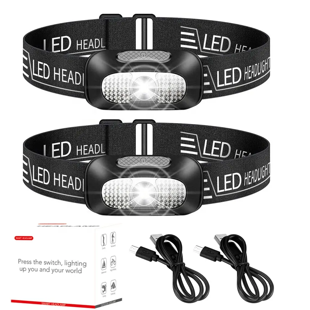 LED Headlamp 2 Pack Lightweight Flashlight USB Rechargeable Super Bright Waterproof Headlight for Camping Fishing Hiking