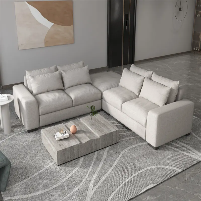 Conjunto de sofás cuidadosamente trabalhados, funções de sofá de couro para sala de estar, conjunto de móveis