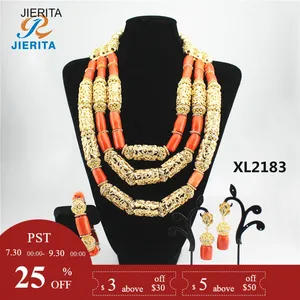 XL2183 set di gioielli in corallo grande corallo design colorato perline di nozze nigeriane oro e arancione
