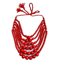 Nouveau Collier Multicouche Bohème en Corail Rouge Perlé avec Pompon pour Femme, Bijou Tendance et Accessoire de Mode Féminin