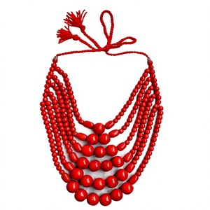 Nouveau Collier Multicouche Bohème en Corail Rouge Perlé avec Pompon pour Femme, Bijou Tendance et Accessoire de Mode Féminin - Product Image 1
