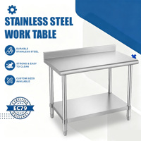 Fournisseur fiable, table de travail en acier inoxydable de qualité alimentaire 304, robuste, à double couche, avec pieds carrés, pour cuisine d'hôpital