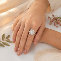 Bague de mariage carrée plaquée argent avec diamant et zircon cubique, ajustable, pour femme, idéale pour les banquets et les occasions spéciales