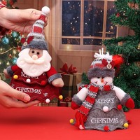 Bolsas de regalo de Navidad de fieltro tejido con diseño de manzana, Papá Noel y muñeco de nieve, con cordón, para empaque de regalos de Nochebuena y fiestas navideñas