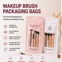 Sachet refermable mat imprimé sur mesure avec fenêtre transparente, pochette en aluminium pour l'emballage des pinceaux de maquillage