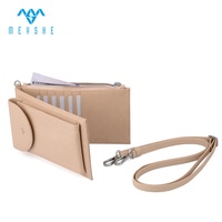 Dompet Wanita Kulit Asli Full Grain Khaki Custom Brands, Anti-RFID, Lapisan Poliester Panjang, Tempat Kartu, dan Kantong Ponsel