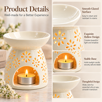 En gros, Brûleur d'huile en céramique à découpes florales, Chauffe-cire d'aromathérapie et Porte-bougie chauffe-plat pour la décoration intérieure