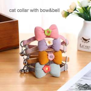 Nouveautés Collier pour chat en tissu doux et réglable de luxe, durable et personnalisé avec cloche et nœud, vente en gros - Product Image 2