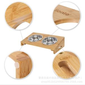 Soporte de bambú Dejia para comedero de mascotas, doble comedero de acero inoxidable para gatos y perros, estación de alimentación elevada de 35x20x10cm - Product Image 3