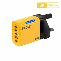 Chargeur USB C GaN 5 ports avec prise UK, 240W, chargeur rapide USB-C PD, adaptateur de voyage pour téléphone portable, chargeur mural USB Type C 240W