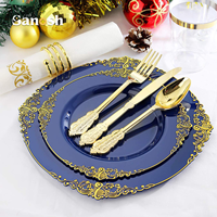 SANOSH 175 pièces Assiettes jetables en plastique de plusieurs couleurs avec bord doré, cuillères, couteaux, fourchettes, serviettes et gobelets pour mariage et fête