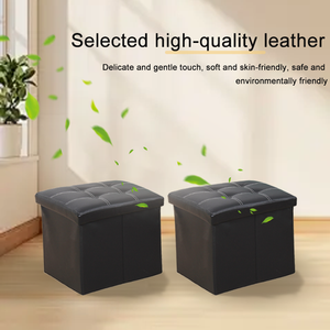 Sgabello Contenitore Pieghevole Moderno in Pelle Quadrato con Poggiapiedi Rimovibile per Camera da Letto e Soggiorno - Product Image 4
