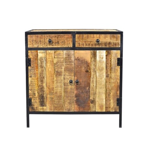 Handmade Solid Mango Wood & Industrial Metal Frame Sideboard Cabinet | Modern Living Room Storage Furniture for Apartments - Product Image 1