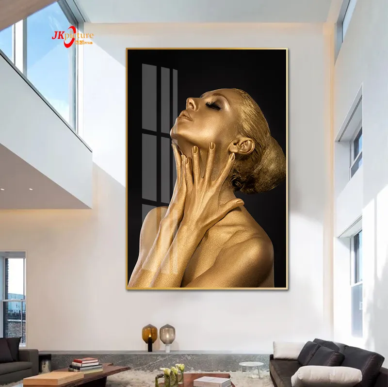 Luxury Wholesale Crystal Porcelain African Black Gold Woman canvas blue african american black women wall art painting