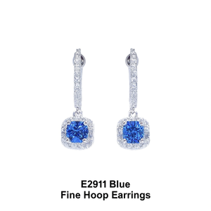 Orecchini a Cerchio E2911 Blu Placcati Argento con Taglio Principessa e Montatura a Griffe Quadrate, Gioielli da Donna - Product Image 1