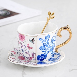 New Design Retro Flower and BirdAsymmetric Special-shaped <b>Ceramic</b> <b>Mug</b> and Porcelain Coffee Cup Saucer - Product Image 5