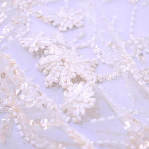 Lujo blanco puro bordado con cuentas encaje malla tejido tul tela vestidos de novia con cuentas bordado patrón accesorio bodas - Product Image 3