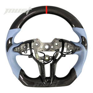 Volante de Fibra de Carbono Personalizado para Hyundai I20N I30N ElantraN N-line <span class=keywords><strong>Fastback</strong></span> con Empuñaduras de Cuero Perforado Azul - Product Image 1
