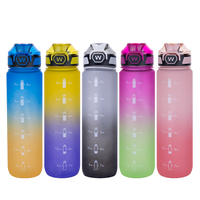 Bouteille d'eau de sport et d'extérieur en Tritan sans BPA, avec paille, effet dégradé mat, rappel de temps et message motivant