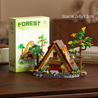 Modèle de construction en briques de cabane en bois en forme de maison dans les arbres, ornement de scène de rue, blocs de construction DIY en gros