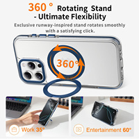Étui de téléphone magnétique transparent Sanfeng avec protection à 360° °   Support rotatif antichoc en métal bleu avec protection d'objectif pour iPhone 16 Pro Max