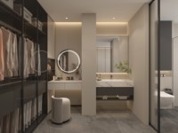 Armario Lesso para el Hogar con Puerta Corredera de Cristal, Tocador Integrado, Mueble de Almacenamiento Personalizado, Vestidor Moderno para Casa de Campo