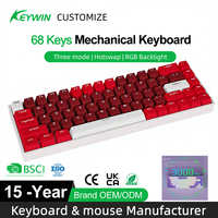Clavier mécanique de jeu RGB 65% personnalisé à échange à chaud, trois modes, 68 touches, interrupteurs rouges, en stock