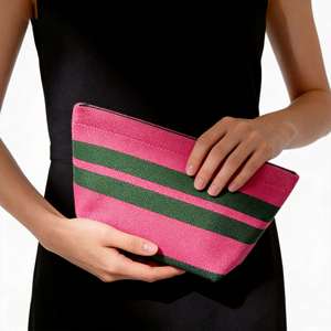 Custom logo Striped Knitted Woven Polyester Make Organizer Bag Open Closure Travel Storage Pouch Simple Cosmetic Bag for Women - Product Image 3