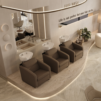 Conception d'intérieur pour salon de coiffure tout-en-un |   Décoration de boutique de beauté aux tons neutres de luxe, ensemble de meubles sur mesure pour toute la boutique