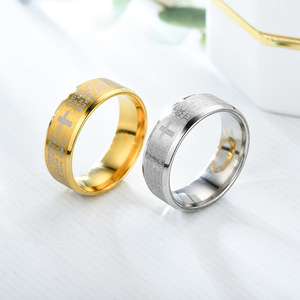 도매 스페인어 주님의기도 성경 기독교 성경 남자를위한 티타늄 레이저 편지 반지 - Product Image 3