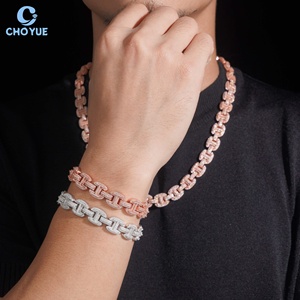Cadena de eslabones cubanos con diseño en H, chapada en rodio, de plata maciza 925, con moissanita de 12 mm, estilo Iced Out, joyería hip-hop. - Product Image 1