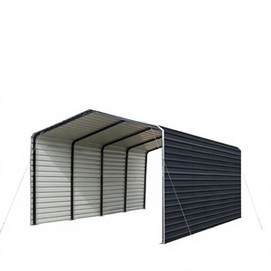 Abri de voiture préfabriqué en métal, garage en acier avec parois latérales fermées, toit plat pour stationnement extérieur - Product Image 4