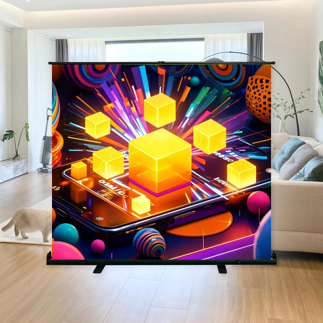 Custom Size 80-100 Inch Manual Fiberglass Projection Screen Retractable Roll-up Stand for Office 16:9 Format Pull-up Screen