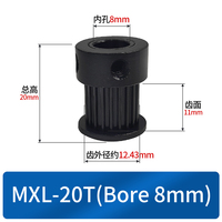 Poulie de distribution 20T MXL, noire oxydée, alésage 8 mm pour courroie de 10 mm, roue synchrone à dents trapézoïdales pour imprimante 3D MXL, 20 dents