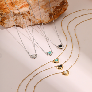 Collier en acier titane avec pendentif en pierre naturelle en forme de cœur, design tendance, accessoire de chaîne de clavicule de niche - Product Image 2